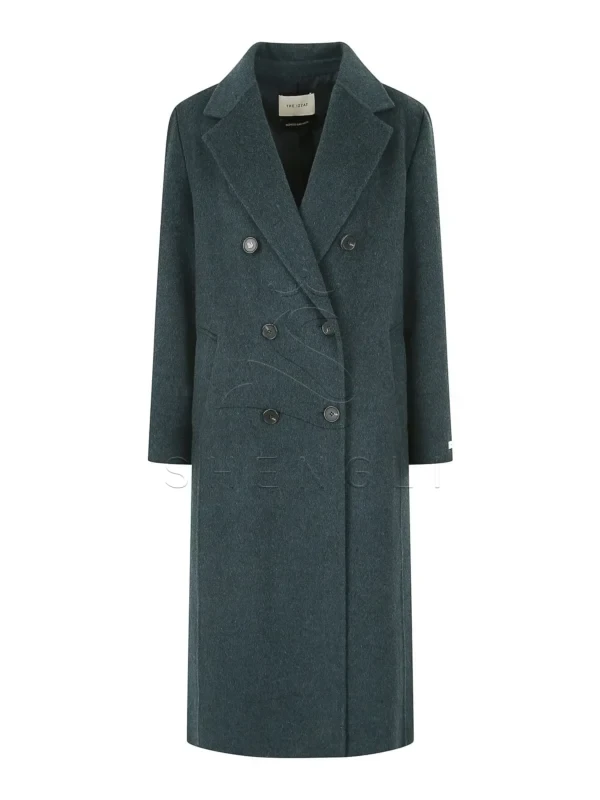 Elegant Women's Double-Breasted Long Coat in Botanical Green | Premium Wool Blend | Custom Tailoring