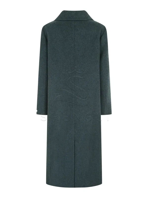 Elegant Women's Double-Breasted Long Coat in Botanical Green | Premium Wool Blend | Custom Tailoring