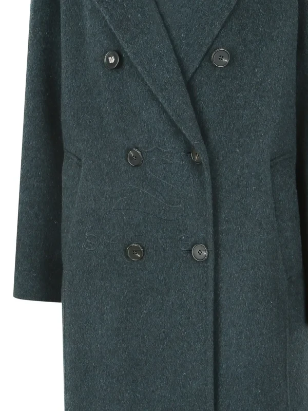 Elegant Women's Double-Breasted Long Coat in Botanical Green | Premium Wool Blend | Custom Tailoring
