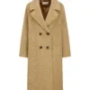 Ladies' Camel Double-Breasted Wool Blend Trench Coat | Relaxed Fit Longline Overcoat