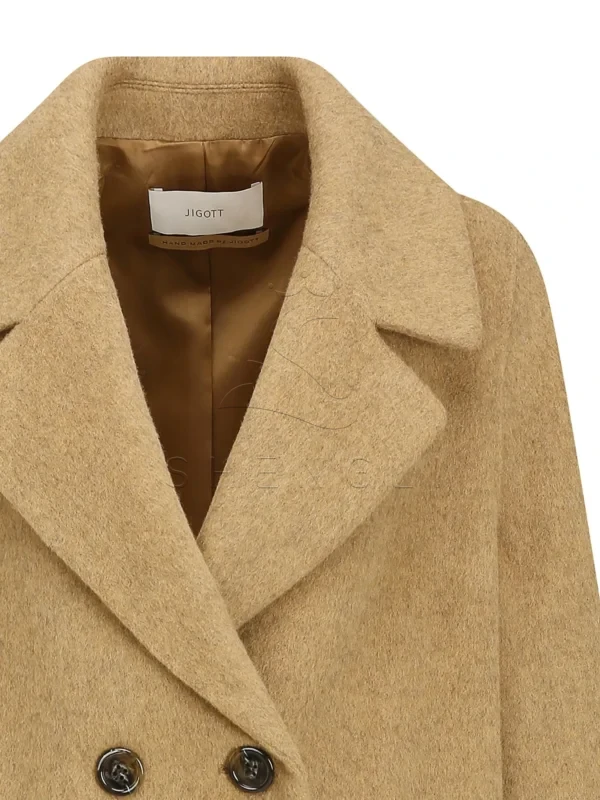 Ladies' Camel Double-Breasted Wool Blend Trench Coat | Relaxed Fit Longline Overcoat