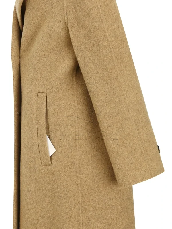 Ladies' Camel Double-Breasted Wool Blend Trench Coat | Relaxed Fit Longline Overcoat