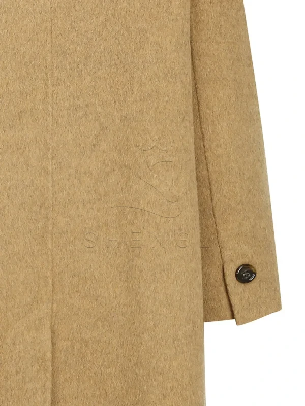 Ladies' Camel Double-Breasted Wool Blend Trench Coat | Relaxed Fit Longline Overcoat