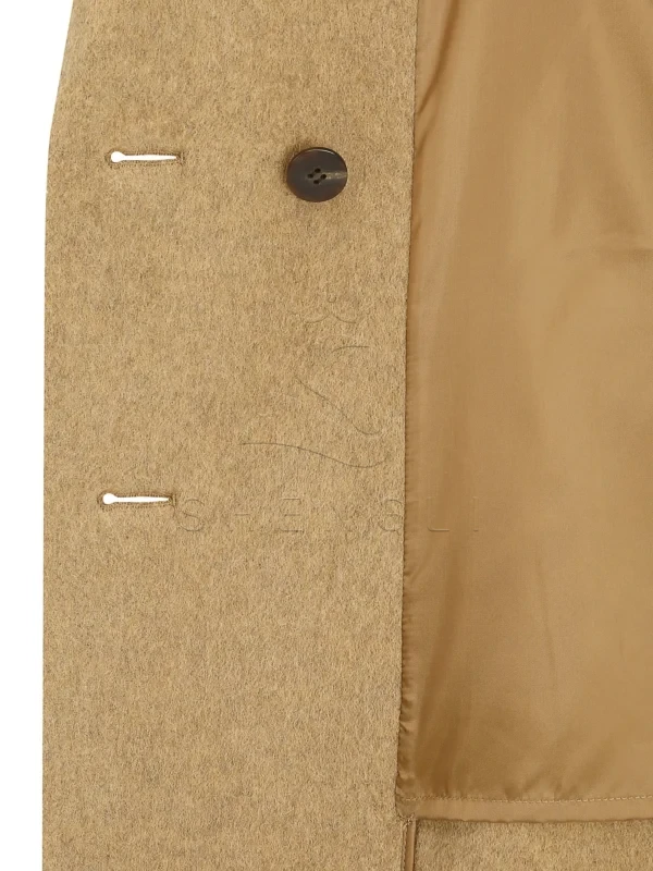 Ladies' Camel Double-Breasted Wool Blend Trench Coat | Relaxed Fit Longline Overcoat