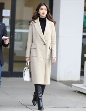 Name_flux_00001_aplzu_1760694528 Women's Double-Breasted Wool Blend Trench Coat | Classic Stone Color | Custom OEM Manufacturing