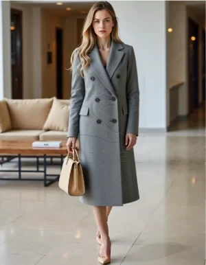 Name_flux_00001_ejohh_1760689886 Luxury Double-Faced Cashmere Blend Coat - Women's Grey Custom Overcoat | Premium Wool Cashmere Mix