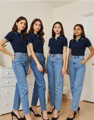 Elegant Women's Navy Polo Shirt | Contrast Trim Collar | Custom Corporate Wear