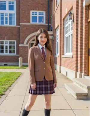 Classic Beige School Blazer for Girls | Durable Machine-Washable Wool Blend | Custom OEM