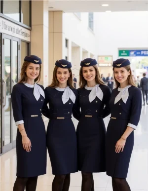 Work-Fisher_00001_ppzho_1761559288 Elegant Blue Bow-Tie Work Dress | Women's Professional Attire with Belt | Custom OEM Service