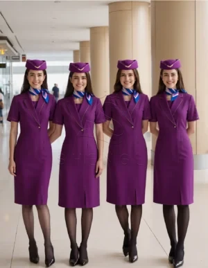 Work-Fisher_00001_zuptp_1761555761 Professional Violet V-Neck Stretch Dress | Airline & Hospitality Uniform Solution | Custom OEM Service