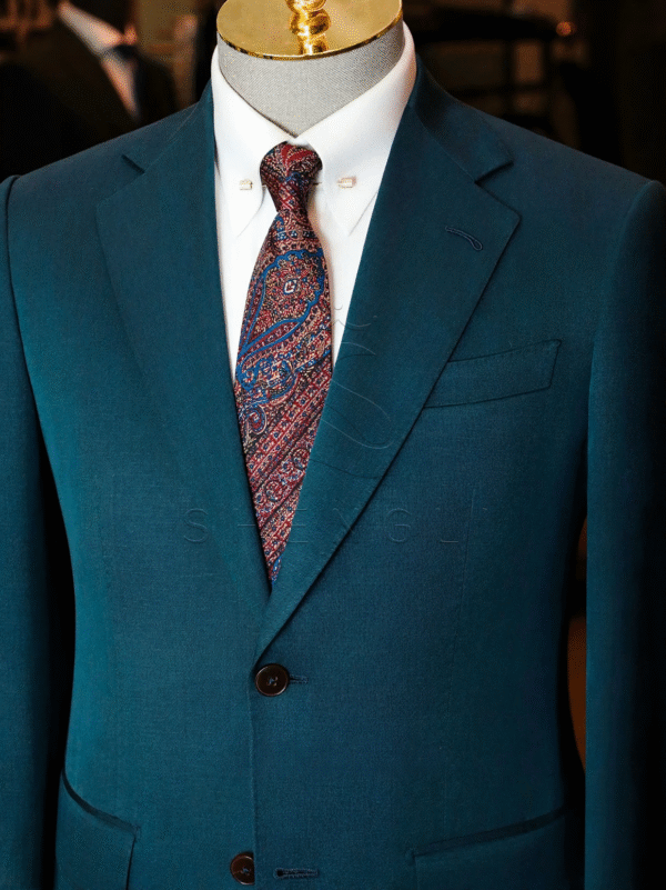 Eco-Luxury Silk Suit in Zegna Teal | Bespoke Business Attire | Sustainable Elegance