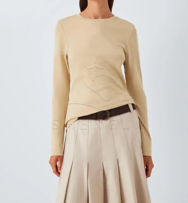 DM_20251120092112_002 Organic Crew Neck Long Sleeve Tee in Sand | GOTS Certified Custom Tee Manufacturer