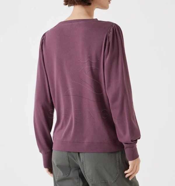 Dark Red Bubble Sleeve Cotton Knit Top | Custom Women's Apparel Manufacturing