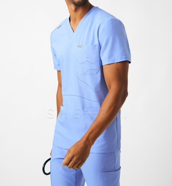 LT110-CEIL-M_05 Lilac V-Neck Medical Top with Four Pockets | Performance Healthcare Uniform | Custom OEM Service