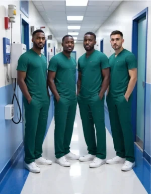 Name_flux_00001_nkdeb_1762417454 Green V-Neck Scrub Top with Four Pockets | Moisture-Wicking Medical Uniform | Custom Healthcare Apparel