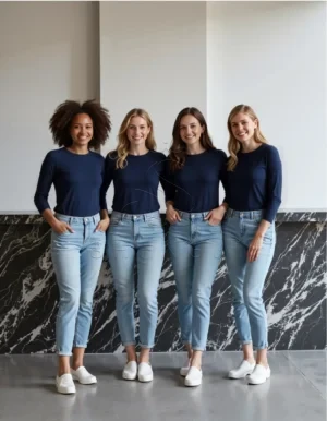 Navy Bubble Sleeve Cotton Knit Top | Women's Custom Blouse Manufacturing | Bulk Order Supplier