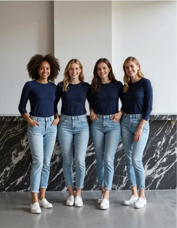 Name_flux_00001_orgsm_1763638028 Navy Bubble Sleeve Cotton Knit Top | Women's Custom Blouse Manufacturing | Bulk Order Supplier