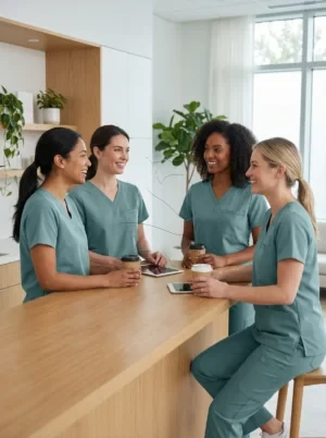 TENCEL™ Healthcare Scrub Top | Stone Blue Antimicrobial V-Neck | Custom Hospital Uniform