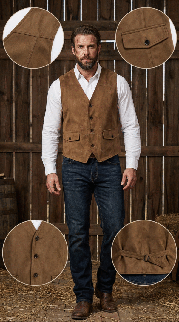 Men's Vintage Suede Waistcoat | Customizable Western Style Casual Vest for Wholesale