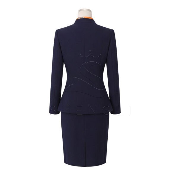 Elegant Navy Blue Women's Business Suit Set with Scarf - Professional Office Uniform for Ladies | Formal Work Blazer & Skirt Outfit