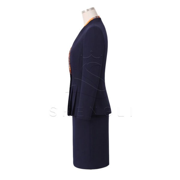 Elegant Navy Blue Women's Business Suit Set with Scarf - Professional Office Uniform for Ladies | Formal Work Blazer & Skirt Outfit