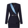 Elegant Navy Blue Women's Business Suit with Belt, Professional 2-Piece Office Skirt Set for Businesswomen