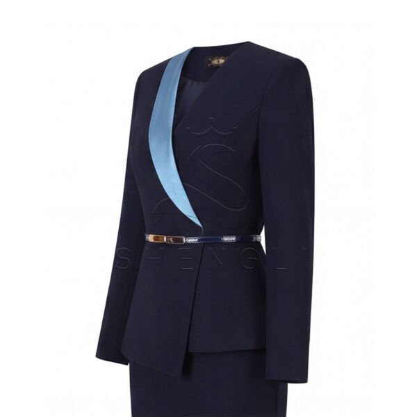 Elegant Navy Blue Women's Business Suit with Belt, Professional 2-Piece Office Skirt Set for Businesswomen