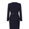 Elegant Navy Blue Women's Business Suit with Belt, Professional 2-Piece Office Skirt Set for Businesswomen