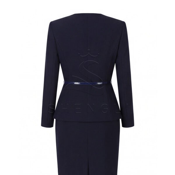 Elegant Navy Blue Women's Business Suit with Belt, Professional 2-Piece Office Skirt Set for Businesswomen