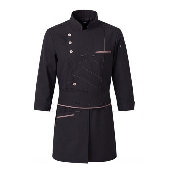 Premium Black Chef Coat with Apron Set, Professional Kitchen Uniform with Moisture-Wicking & Stain-Resistant, Ergonomic Chef Jacket for Restaurants & Hotels