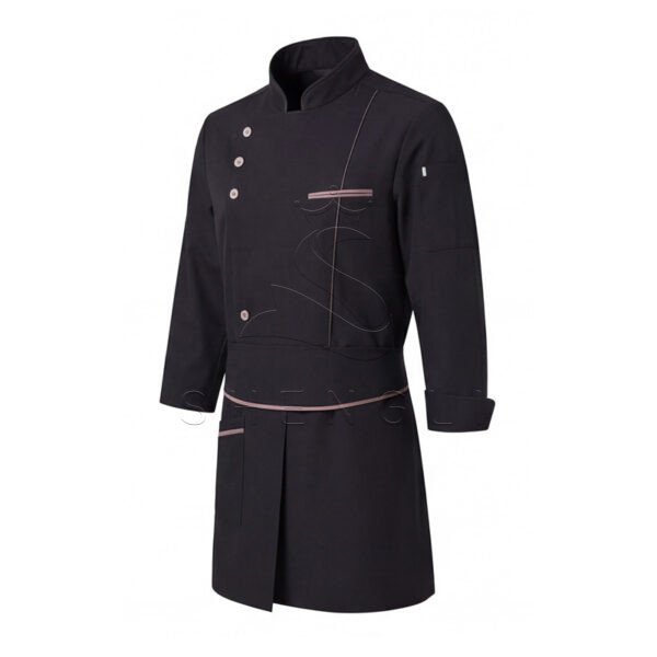 Premium Black Chef Coat with Apron Set, Professional Kitchen Uniform with Moisture-Wicking & Stain-Resistant, Ergonomic Chef Jacket for Restaurants & Hotels