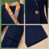 Elegant Navy Blue Women's Business Suit Set with Scarf - Professional Office Uniform for Ladies | Formal Work Blazer & Skirt Outfit