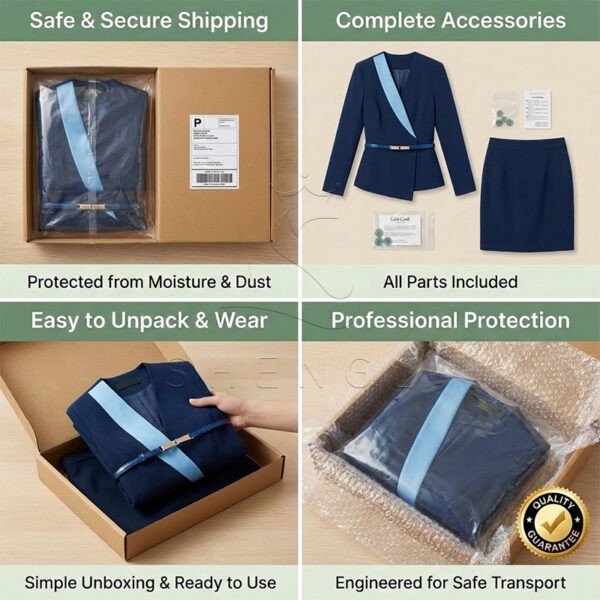 Elegant Navy Blue Women's Business Suit with Belt, Professional 2-Piece Office Skirt Set for Businesswomen