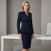 Navy Blue Peplum Business Skirt Suit | Formal Professional Office Work Suit for Women