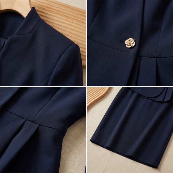 Navy Blue Peplum Business Skirt Suit | Formal Professional Office Work Suit for Women