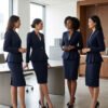 Navy Blue Peplum Business Skirt Suit | Formal Professional Office Work Suit for Women