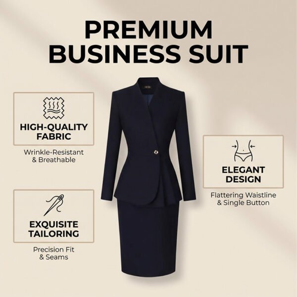 Navy Blue Peplum Business Skirt Suit | Formal Professional Office Work Suit for Women