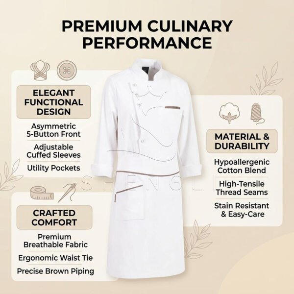 Premium Chef Coat with Apron - Professional Culinary Uniform for Kitchen Staff