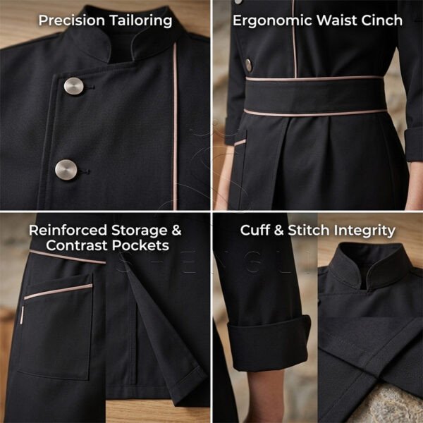 Premium Black Chef Coat with Apron Set, Professional Kitchen Uniform with Moisture-Wicking & Stain-Resistant, Ergonomic Chef Jacket for Restaurants & Hotels