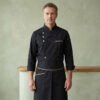 Premium Black Chef Coat with Apron Set, Professional Kitchen Uniform with Moisture-Wicking & Stain-Resistant, Ergonomic Chef Jacket for Restaurants & Hotels
