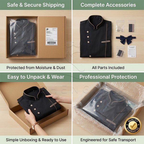 Premium Black Chef Coat with Apron Set, Professional Kitchen Uniform with Moisture-Wicking & Stain-Resistant, Ergonomic Chef Jacket for Restaurants & Hotels