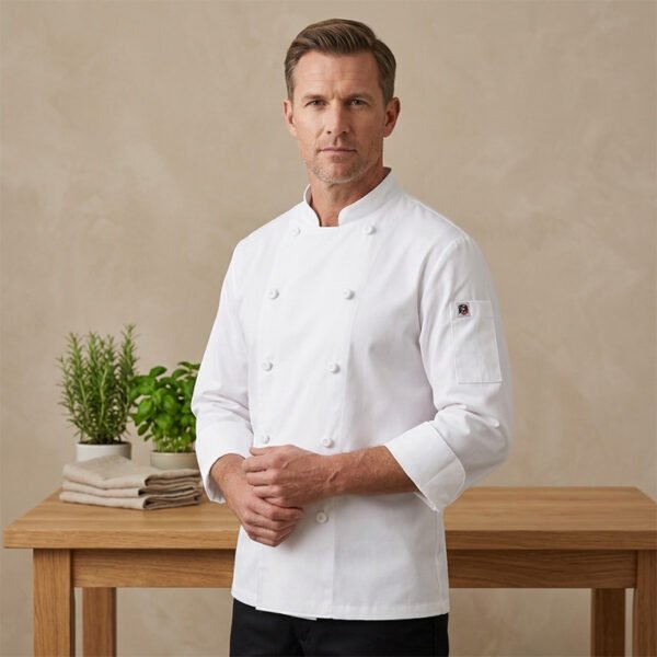 Premium White Chef Jacket - Professional Stain Resistant Chef Uniform for Men
