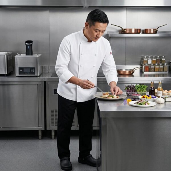 Premium White Chef Jacket - Professional Stain Resistant Chef Uniform for Men