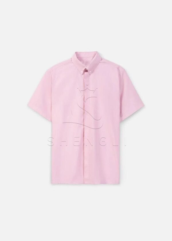 Pink Short Sleeve Button Down Custom Wholesale Casual Dress Shirt