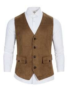 Men's Vintage Suede Waistcoat | Customizable Western Style Casual Vest for Wholesale