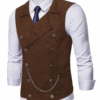 Men's Vintage Double-Breasted Suede Waistcoat with Chain