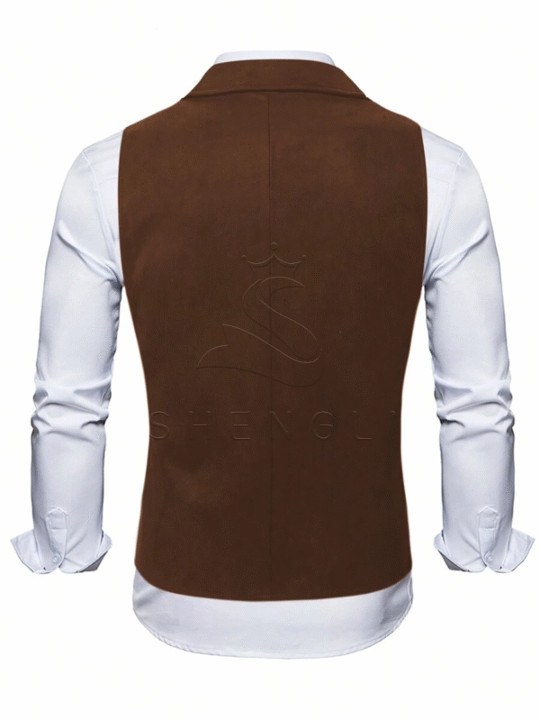 Men's Vintage Double-Breasted Suede Waistcoat with Chain