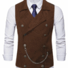 Men's Vintage Double-Breasted Suede Waistcoat with Chain