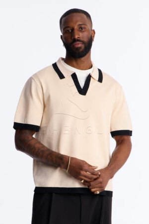 Johnny Collar Tan Polo Shirt - 100% Rayon Short Sleeve with Contrast Trim | Premium Casual Wear