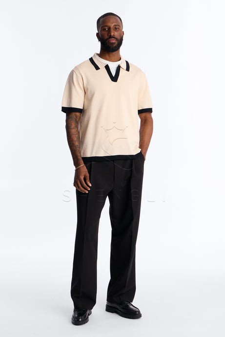 Johnny Collar Tan Polo Shirt - 100% Rayon Short Sleeve with Contrast Trim | Premium Casual Wear